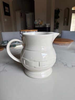 Longaberger White Ceramic Pitcher with Green Logo